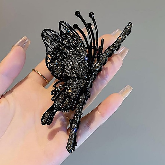 Accessories - Rhinestone Black Butterfly Hair Claw Hair Accessory